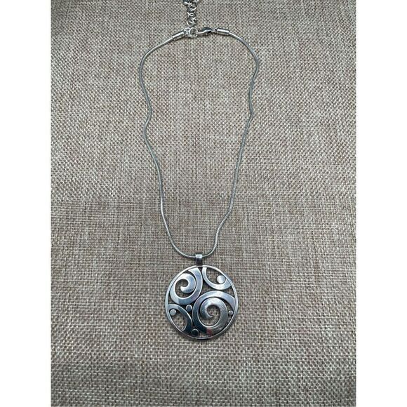 Brighton London Groove Circle Pendant Necklace Scrolled Clear Crystals 16-18" - Picture 3 of 8